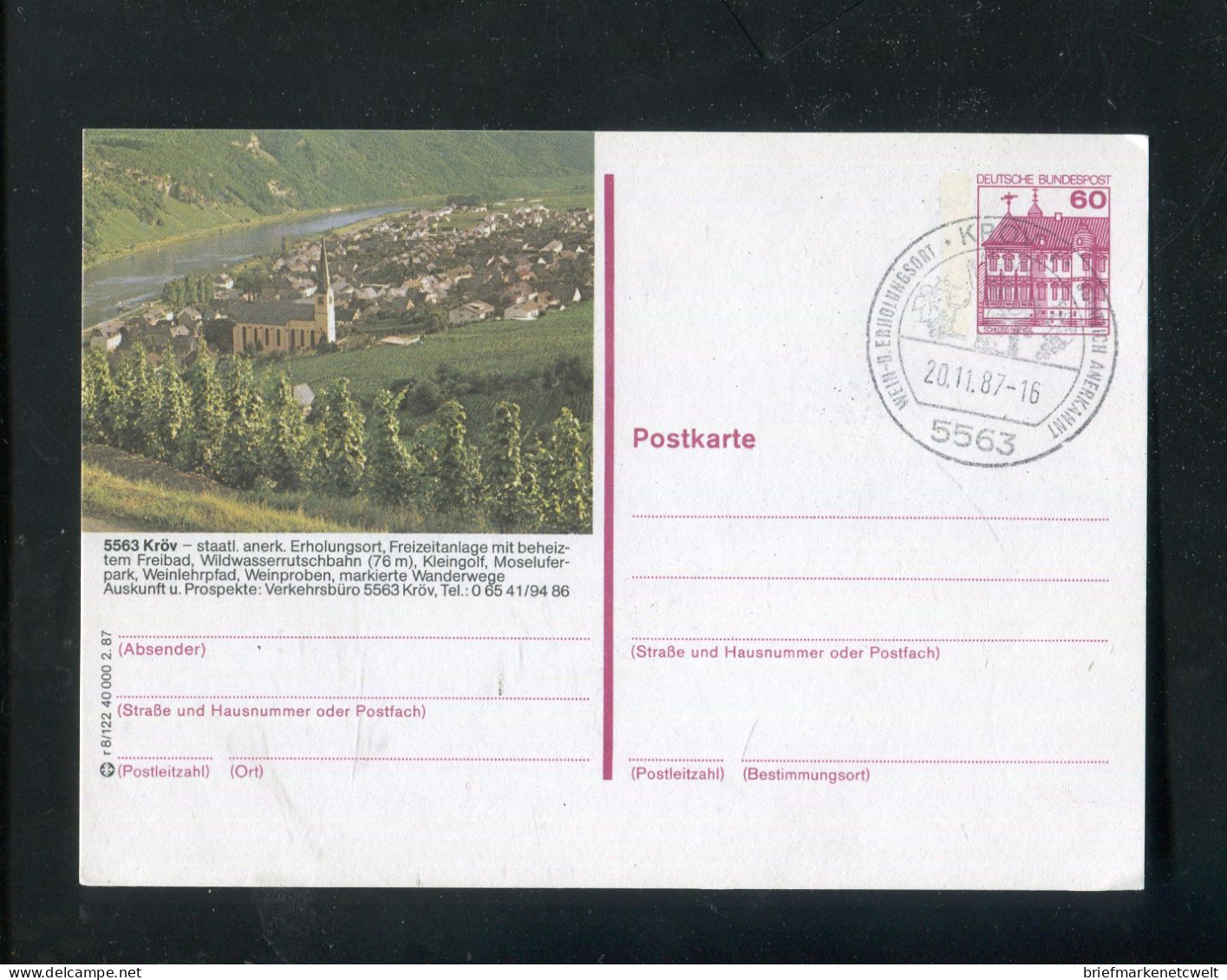 "BUNDESREPUBLIK DEUTSCHLAND" 1987, Bildpostkarte Mit Bildgleichem Stempel Ex "KROEV" (B1119) - Bildpostkarten - Gebraucht