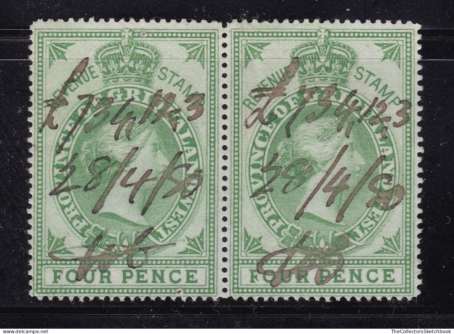 Griqualand Revenue 4d Green, Pair Good Used Barefooot 51 - Griqualand Ouest (1874-1879)