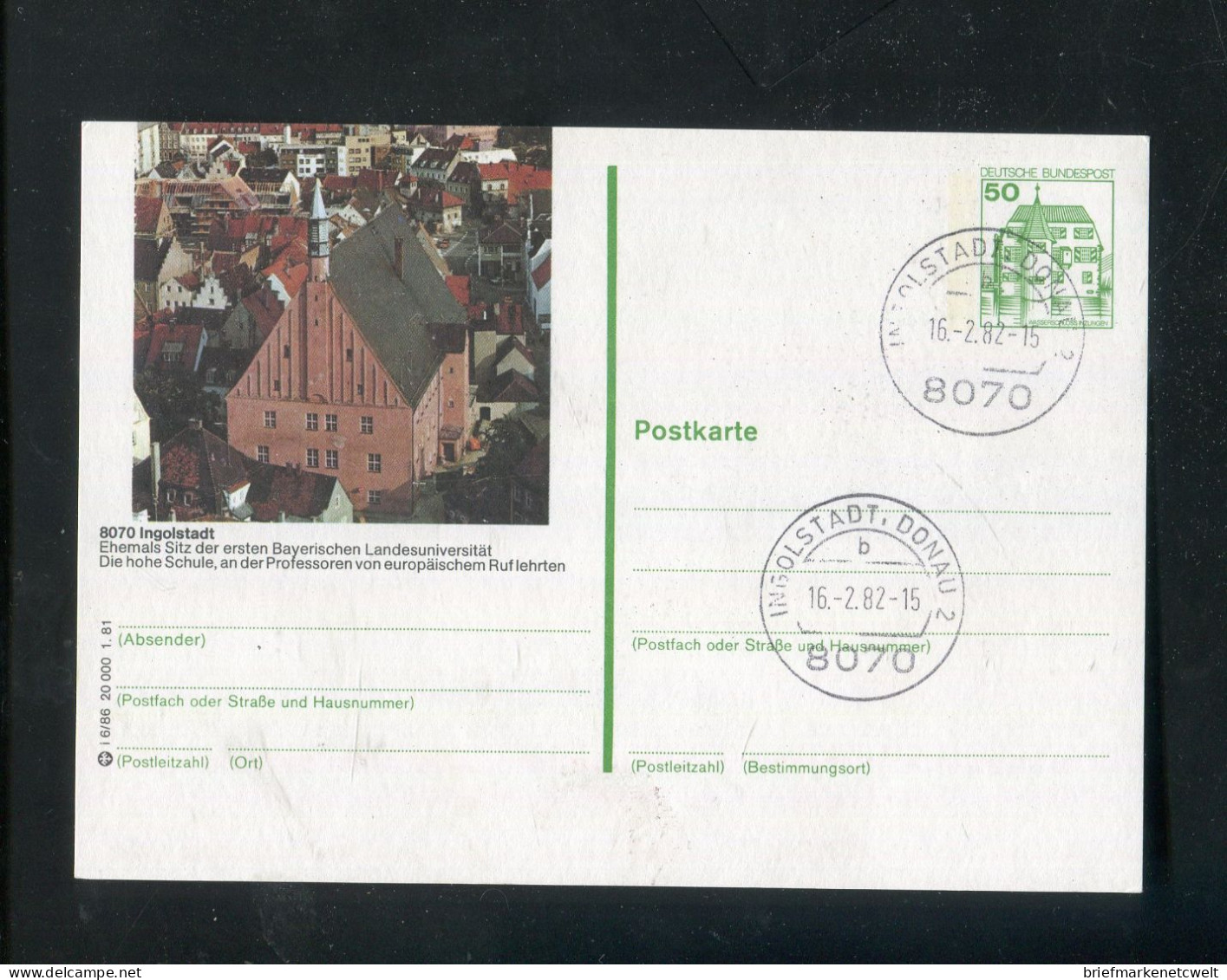 "BUNDESREPUBLIK DEUTSCHLAND" 1981, Bildpostkarte Mit Bildgleichem Stempel Ex "INGOLSTADT" (B1120) - Cartes Postales Illustrées - Oblitérées