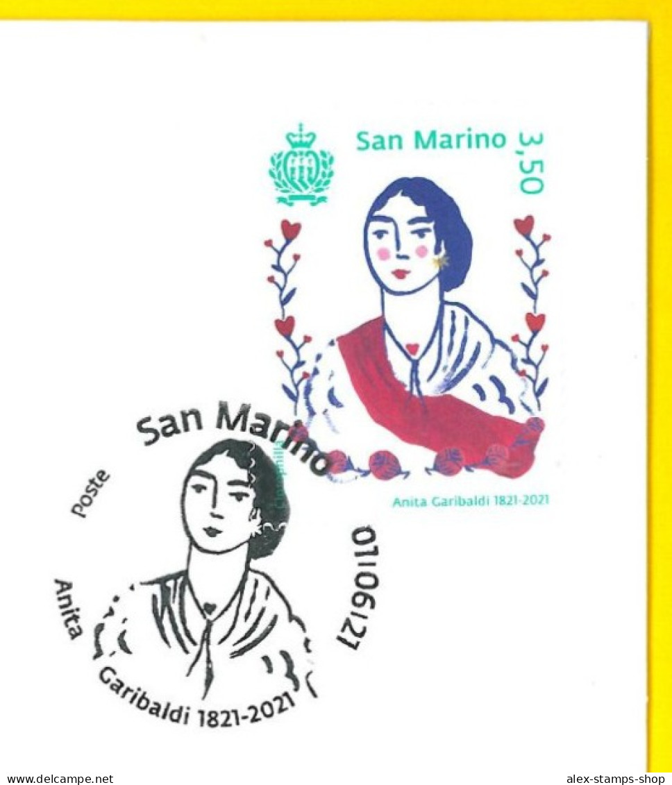 SAN MARINO 2021 FDC 200° Born Anita GARIBALDI - FIRST DAY COVER - FDC