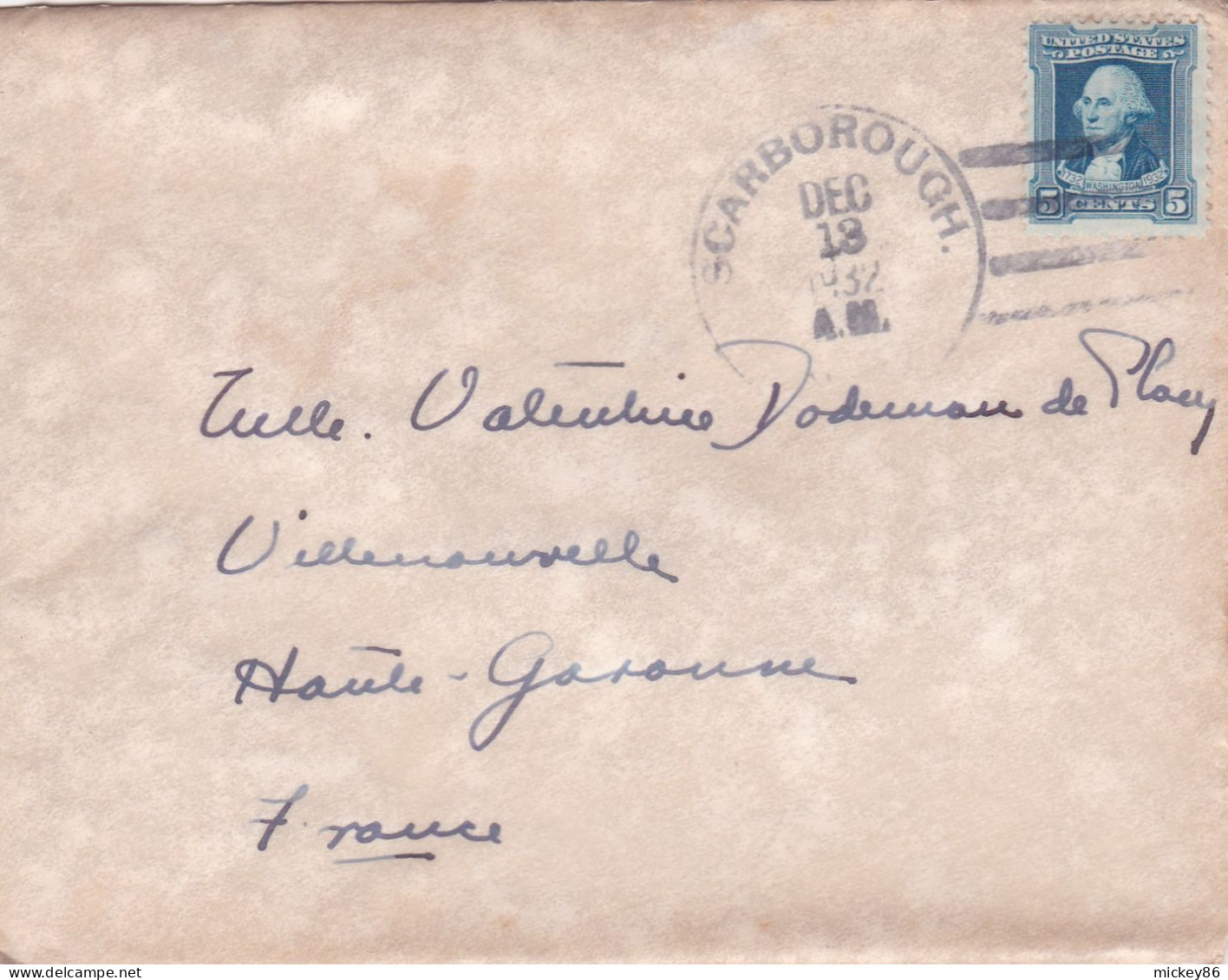 Etats-Unis -1932--letttre SCARBOROUGH (Maine) Pour VILLENOUVELLE-31 (France)..timbre, Cachet - Briefe U. Dokumente