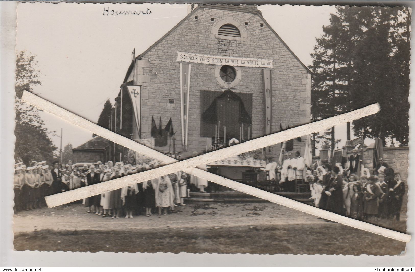 Houmart UNIQUE Photocarte  Fête Religieuse Procession église 1943 Signèe Jules Noël Curé( Durbuy Tohogne Jenneret Hamoir - Durbuy