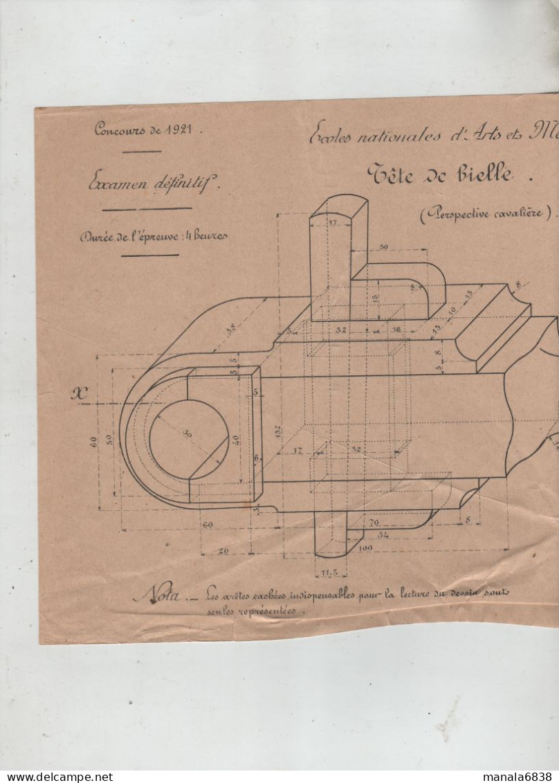 Ecoles Arts Métiers Concours 1921 Tête De Bielle Beauvais  Planche 14 - Autres Plans