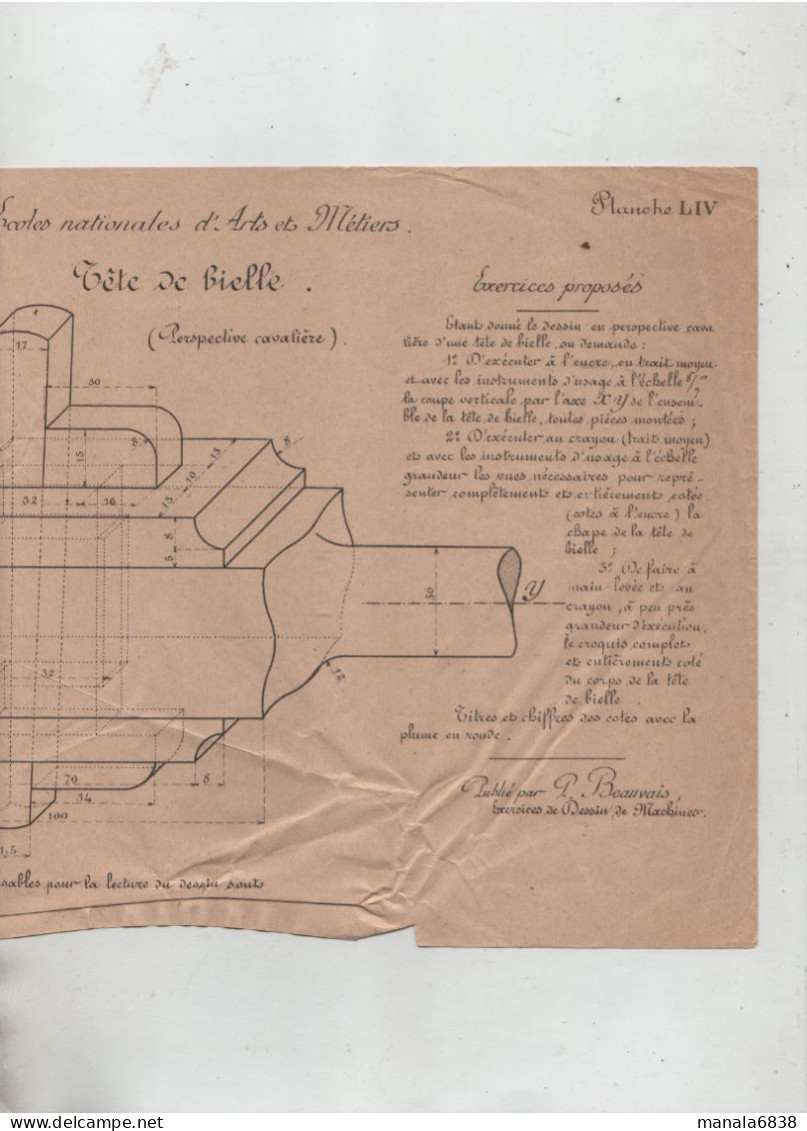 Ecoles Arts Métiers Concours 1921 Tête De Bielle Beauvais  Planche 14 - Other Plans