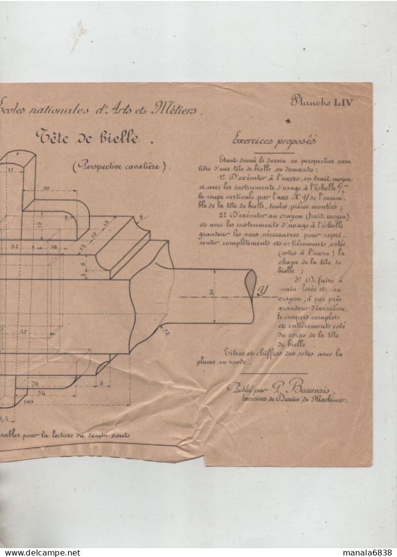 Ecoles Arts Métiers Concours 1921 Tête De Bielle Beauvais  Planche 14 - Altri Disegni