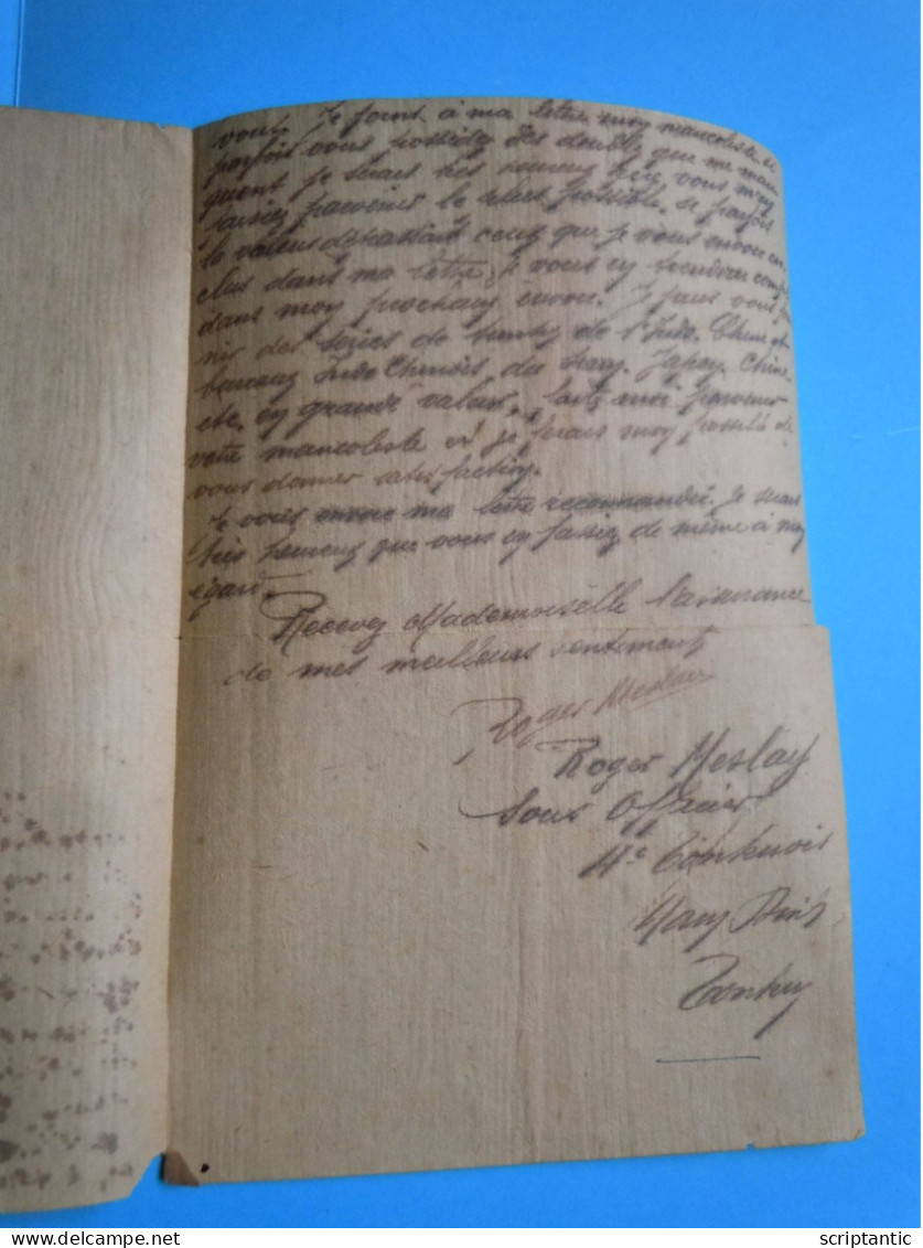 Lettre D'un Sous Officier 1917 TONKIN - INDOCHINE - Philatélie - Roger Meslay - WWI - Très Beau Papier - Manuscritos
