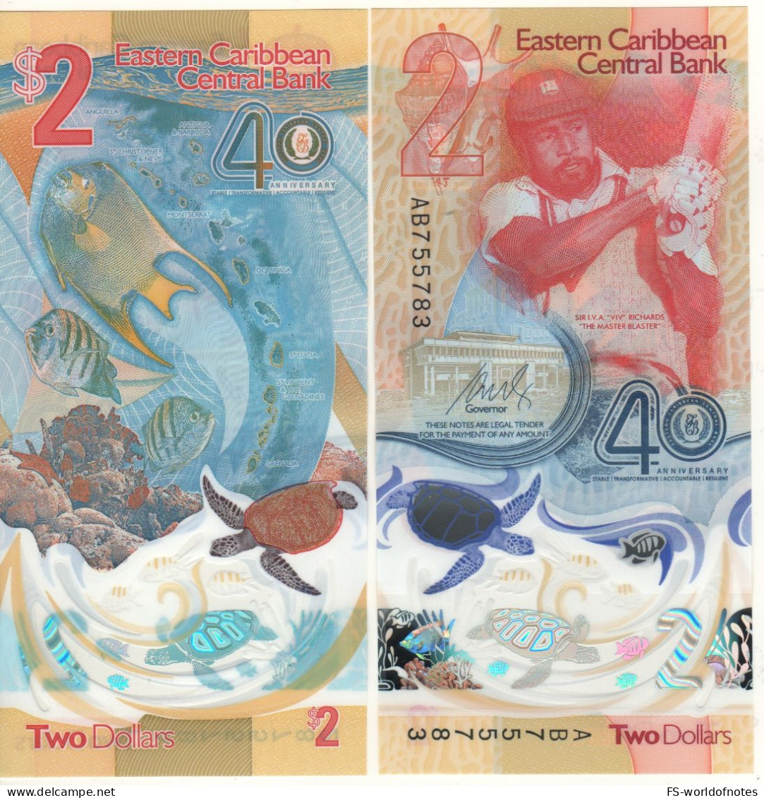 EAST CARIBBEAN New  $ 2   Polimer  2023  PW61   (40th Anniversary Of Eastern Caribbean Central Bank)   UNC - East Carribeans