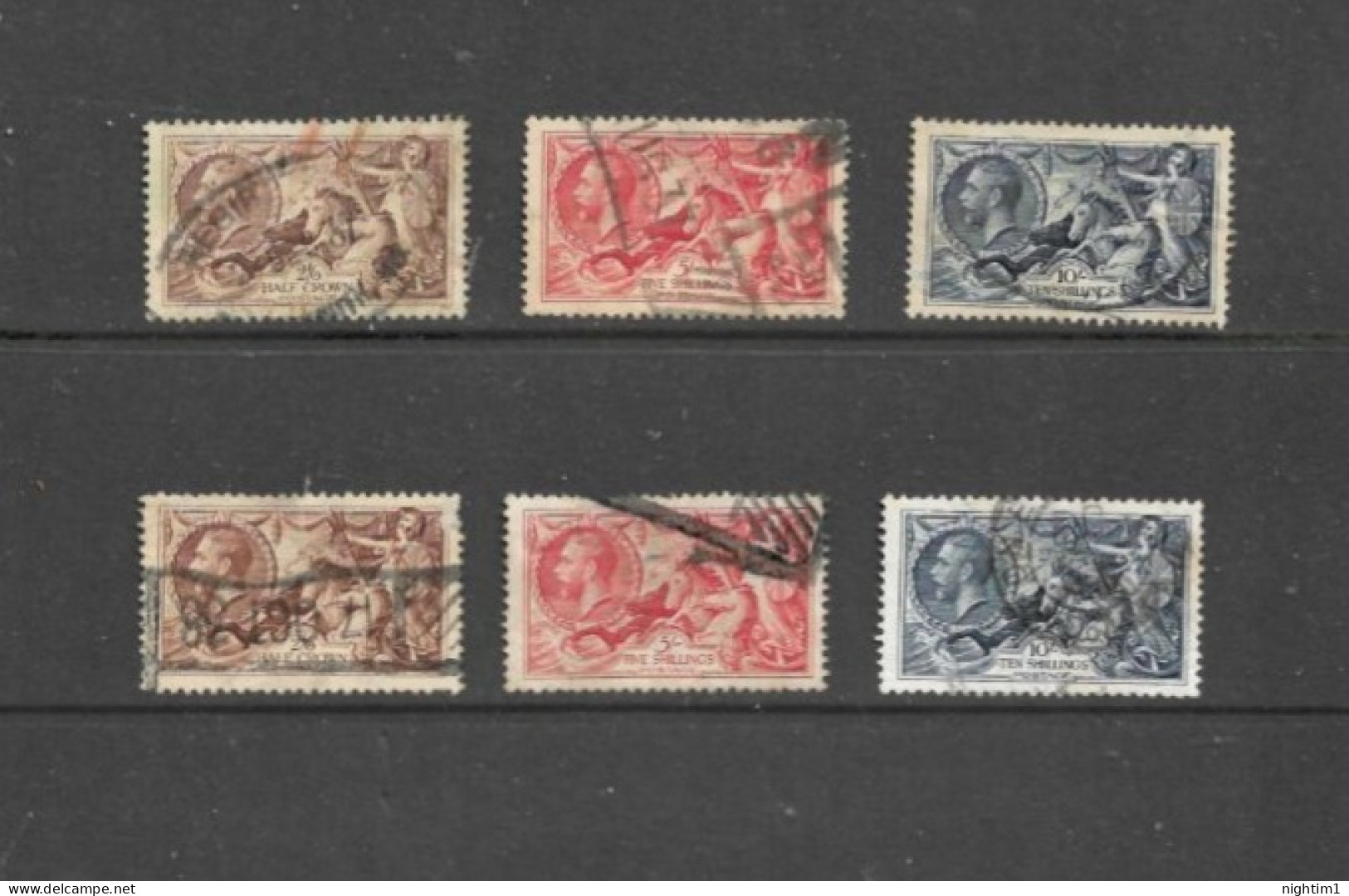 GREAT BRITAIN COLLECTION.  GEORGE V SEAHORSES. 1918 AND 1934 SETS OF 3. 2/6d TO 10/-. - Oblitérés