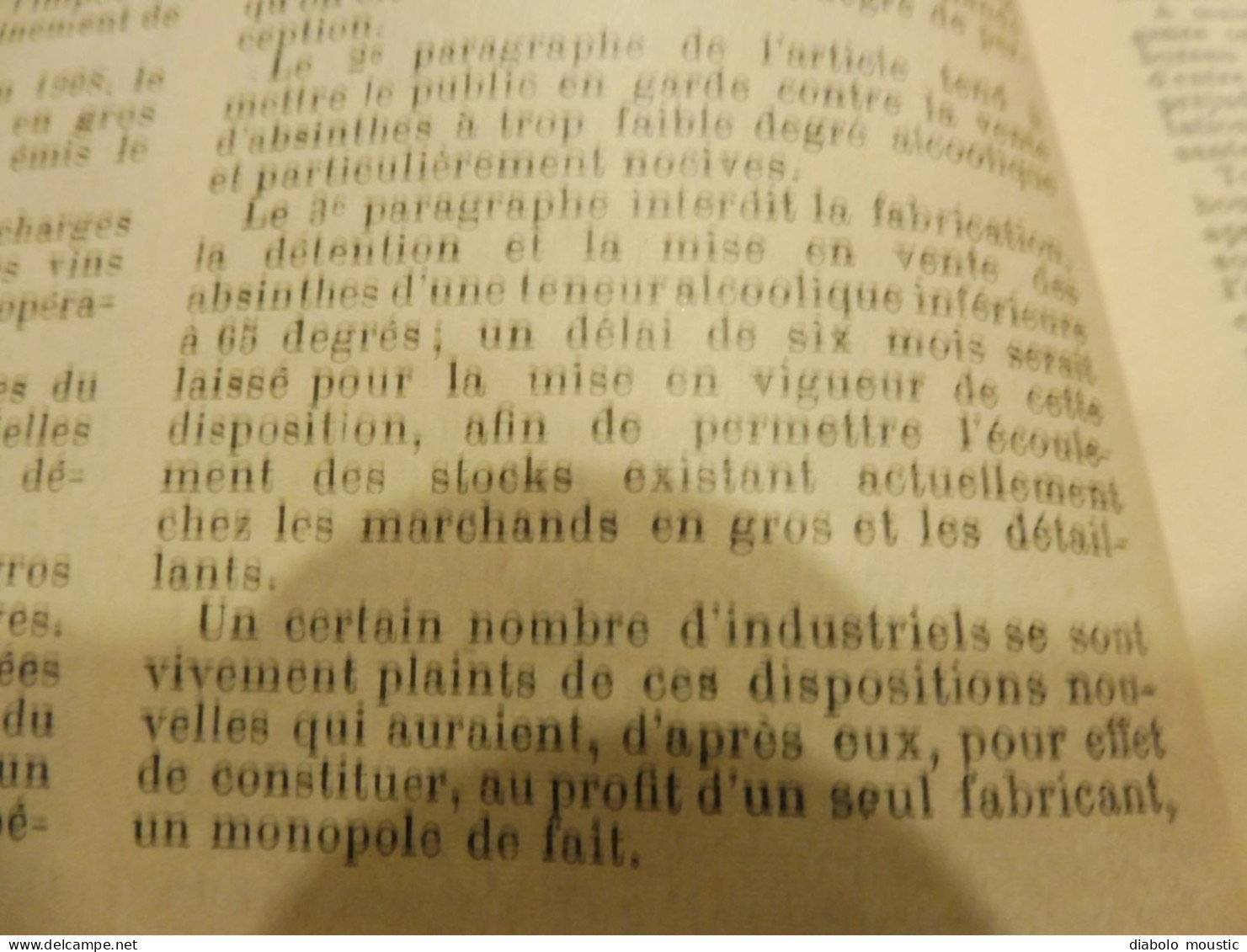 1909  RECUEIL des LOIS ,dont aussi sur l'absinthe ;  Criminalité, Etc