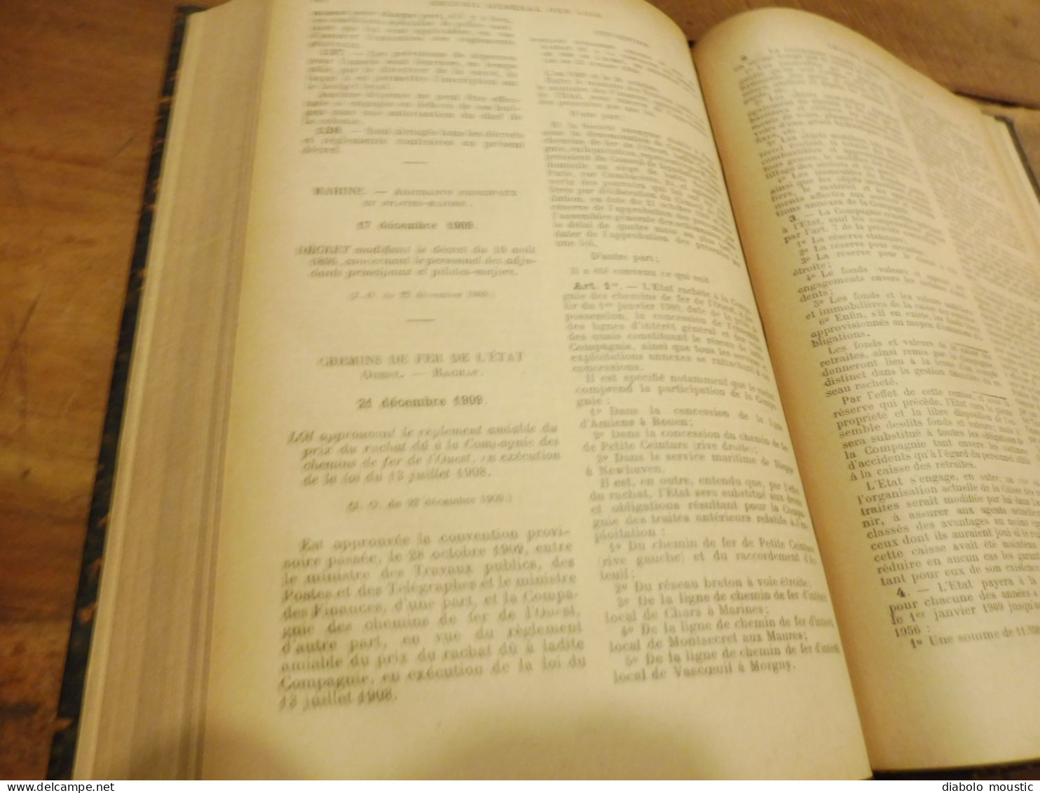 1909  RECUEIL des LOIS ,dont aussi sur l'absinthe ;  Criminalité, Etc