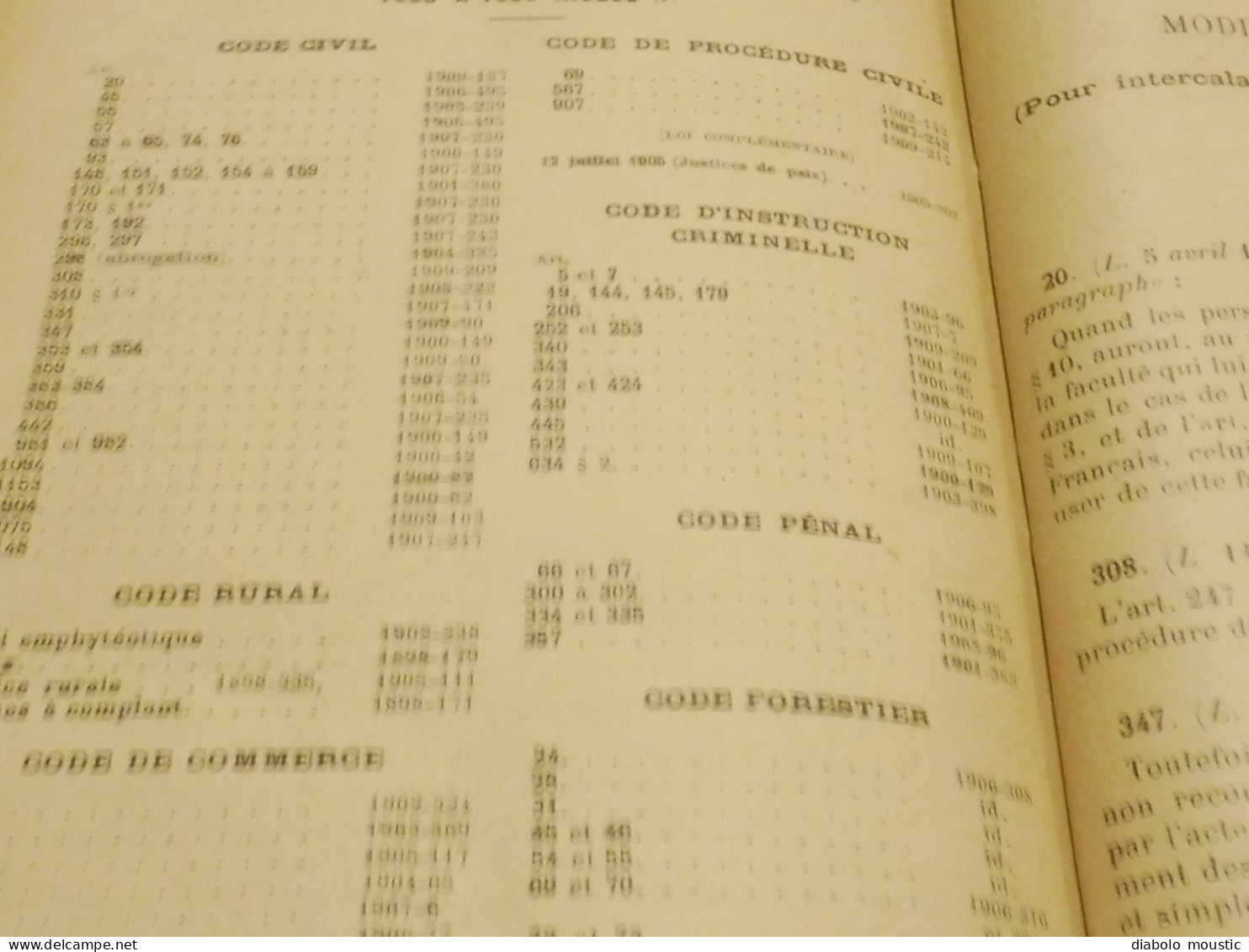 1909  RECUEIL des LOIS ,dont aussi sur l'absinthe ;  Criminalité, Etc