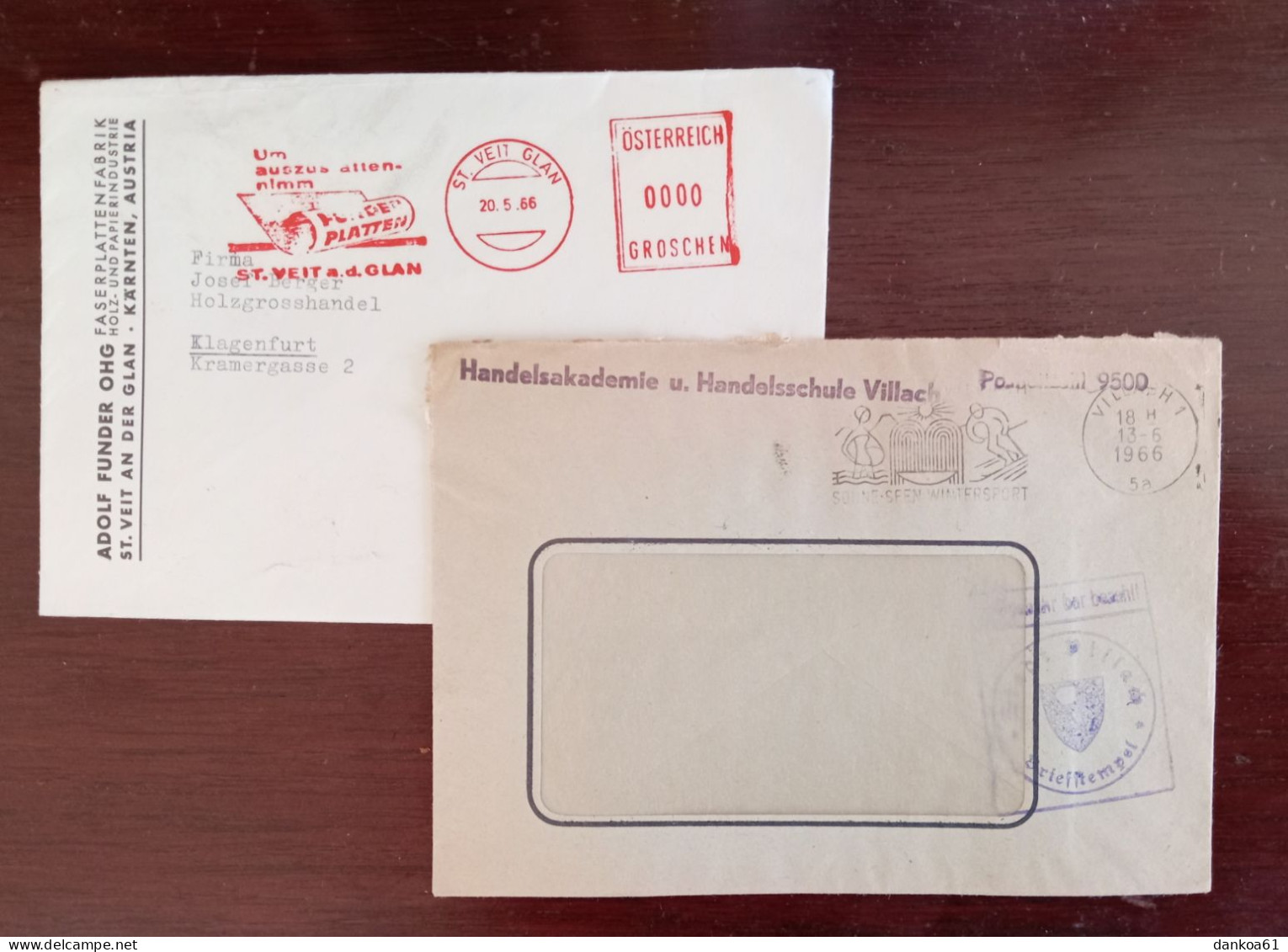 Österreich 1966 Zwei Umschläge Ohne Inhalt: St.Veit Glan Gebühr 0000 Groschen U. Villach Gebühr Bar Bezahlt. - Franking Machines (EMA)