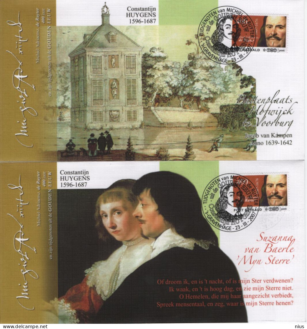 Nederland Netherlands 2007 FDC X4 Port Betaald, Constantin Huygens, Michiel Adriaensz De Ruyter, S'-Gravenhage - FDC