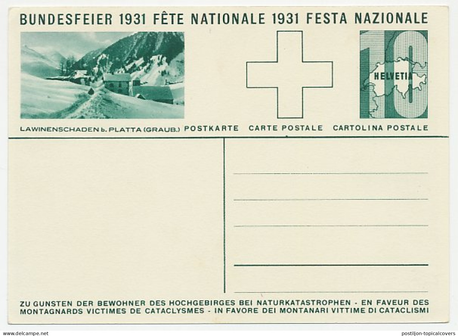 Postal Stationery Switzerland 1931 Flag - Altri & Non Classificati