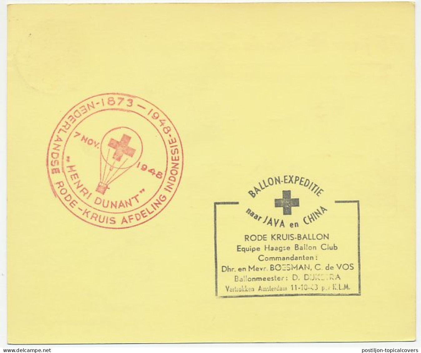 Card / Postmark Indonesia 1948 Red Cross Air Balloon - Expedition To Java And China - Red Cross