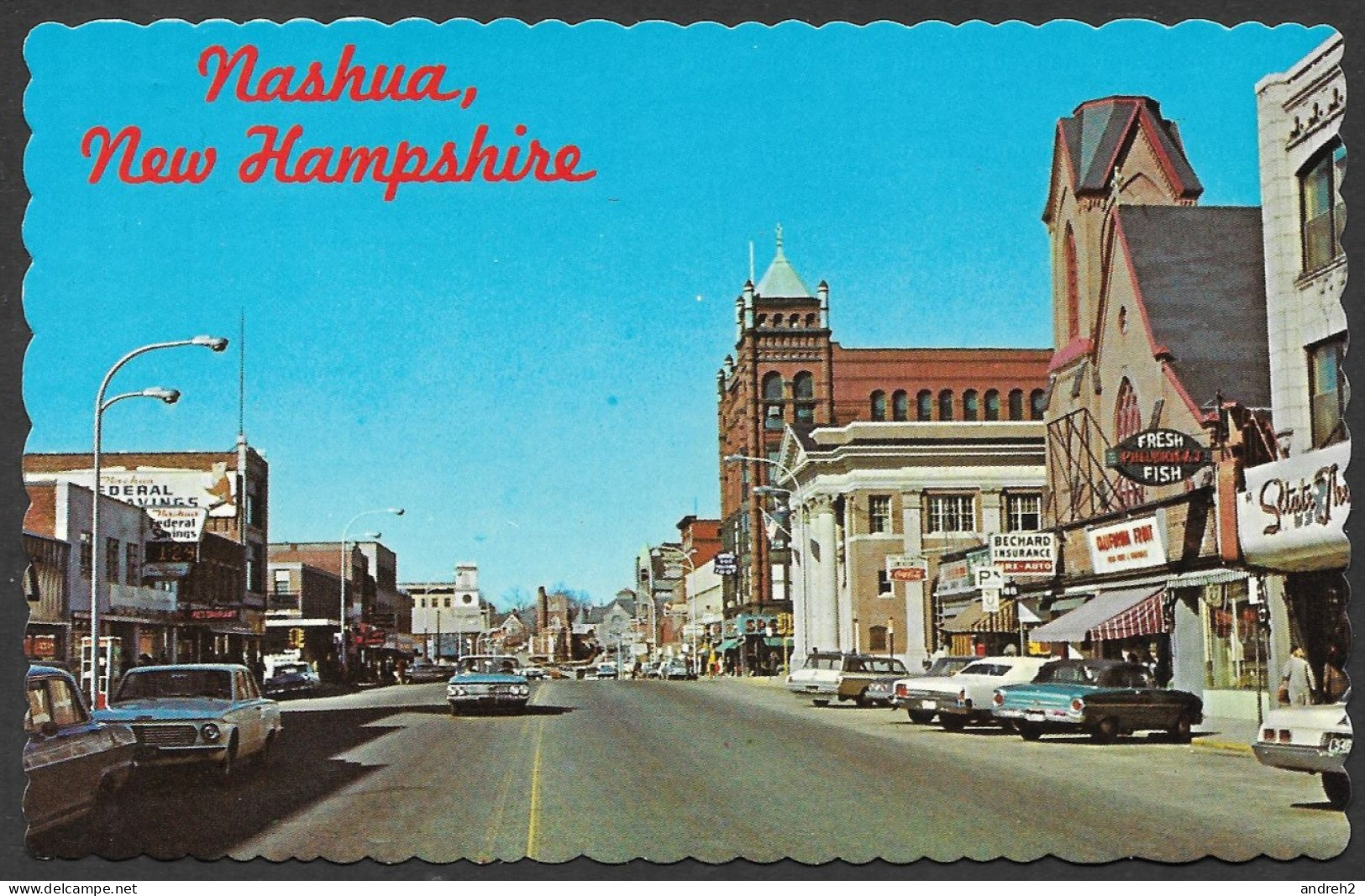 Nashua  New Hampshire - View Of Main Street Looking North, Public Library In The Distance - Photo Russ White - Nashua