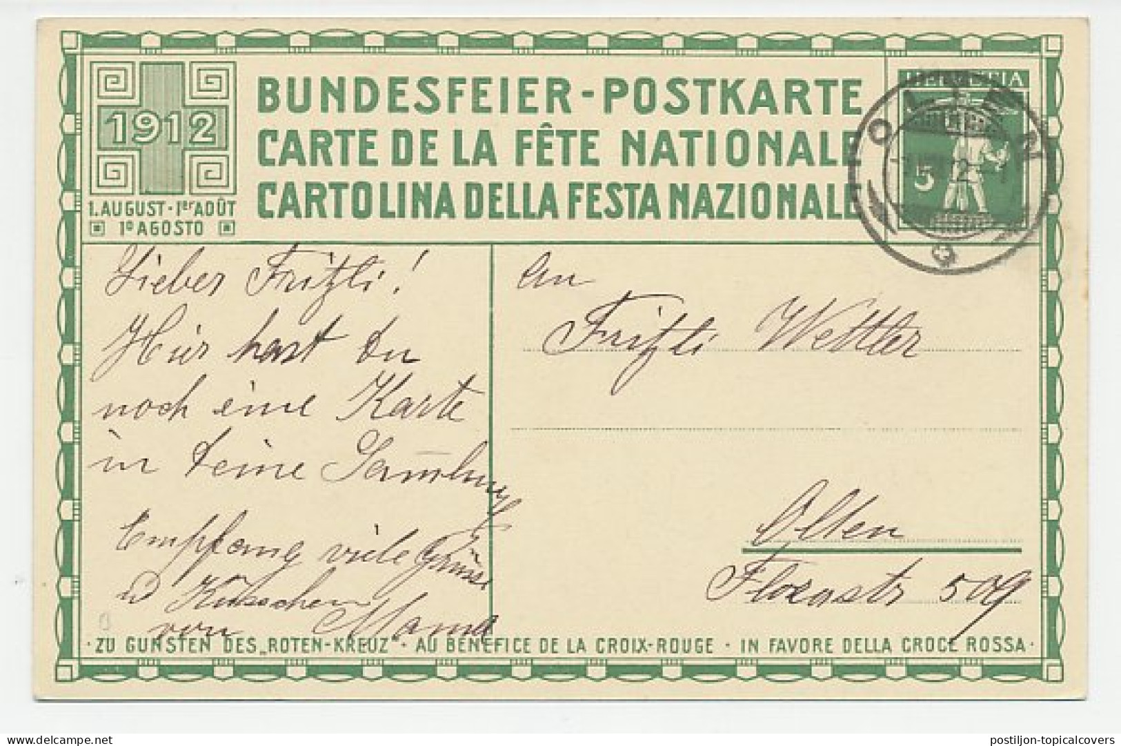 Postal Stationery Switzerland 1912 Red Cross - Drummer - Paper Lantern  - Music