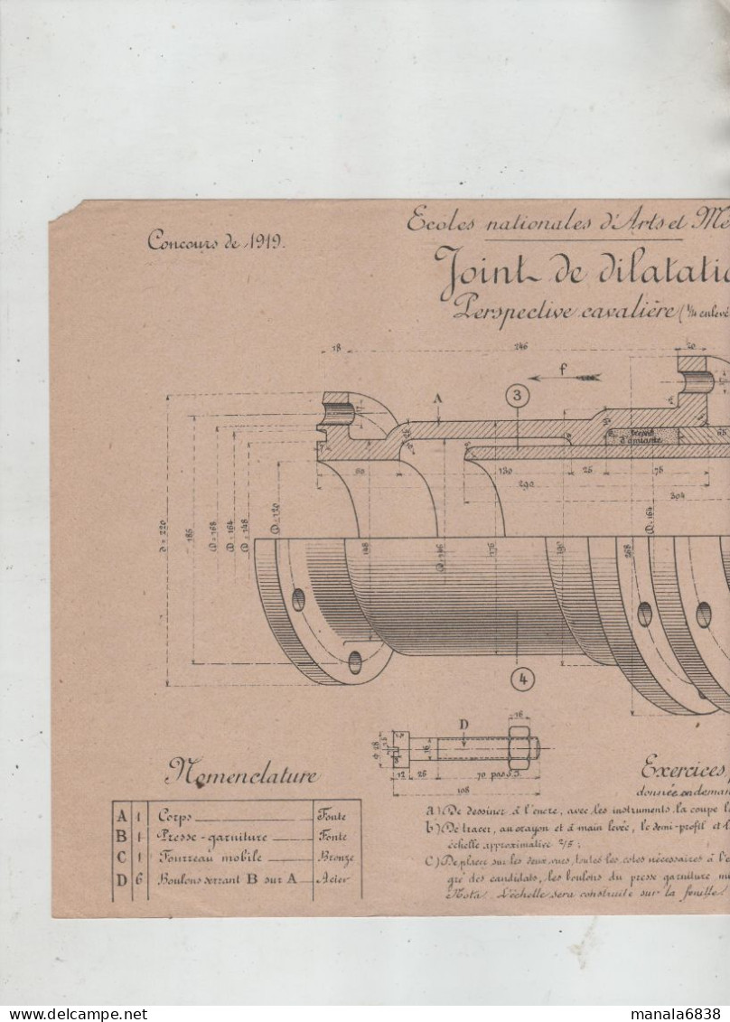 Ecoles Arts Métiers Concours 1919 Joint De Dilatation    Beauvais  Planche 49 - Altri Disegni