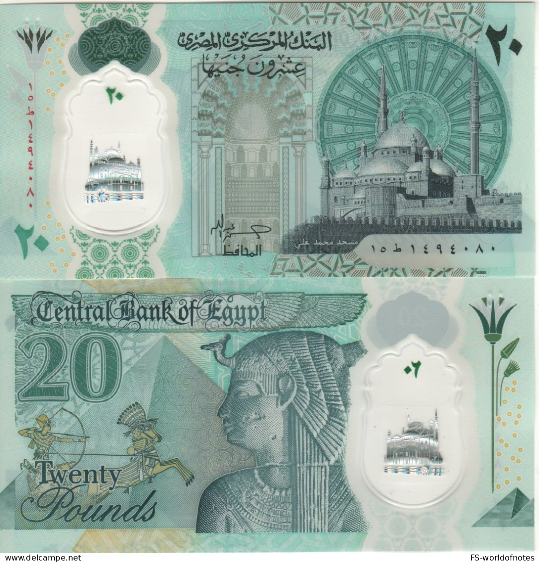 EGYPT New 20 Pounds  PW82  "POLIMER"  2023.(Mosque In Cairo + Pyramid, War Chariot, Statue Of Goddess Isis At Back) UNC - Egypte