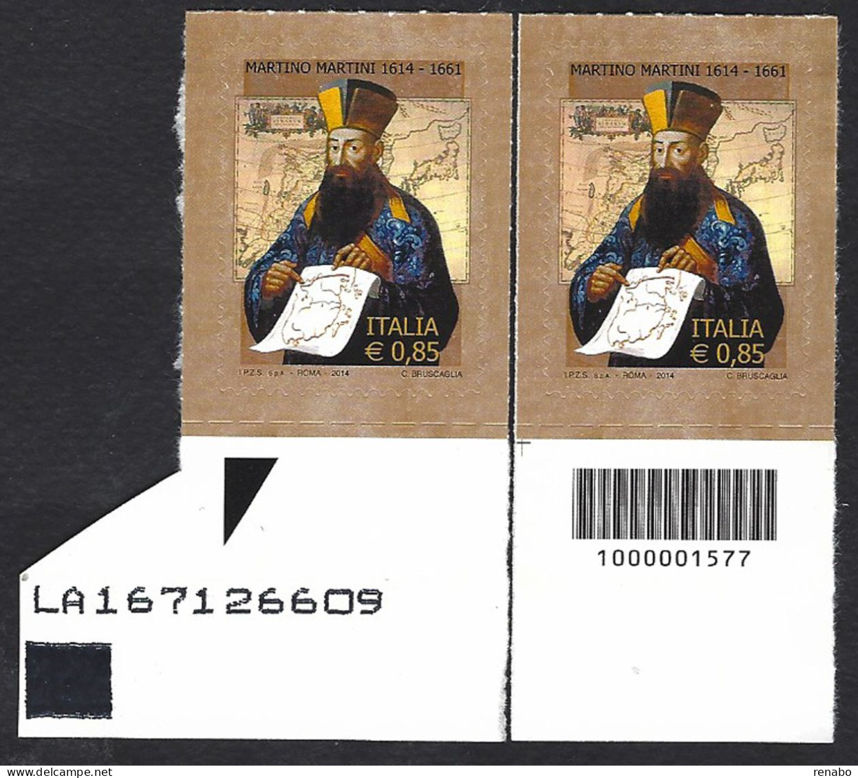 Italia 2014 ; Martino Martini € 0,85; Codice A Barre + Codice Con Alfanumerico. - Codici A Barre