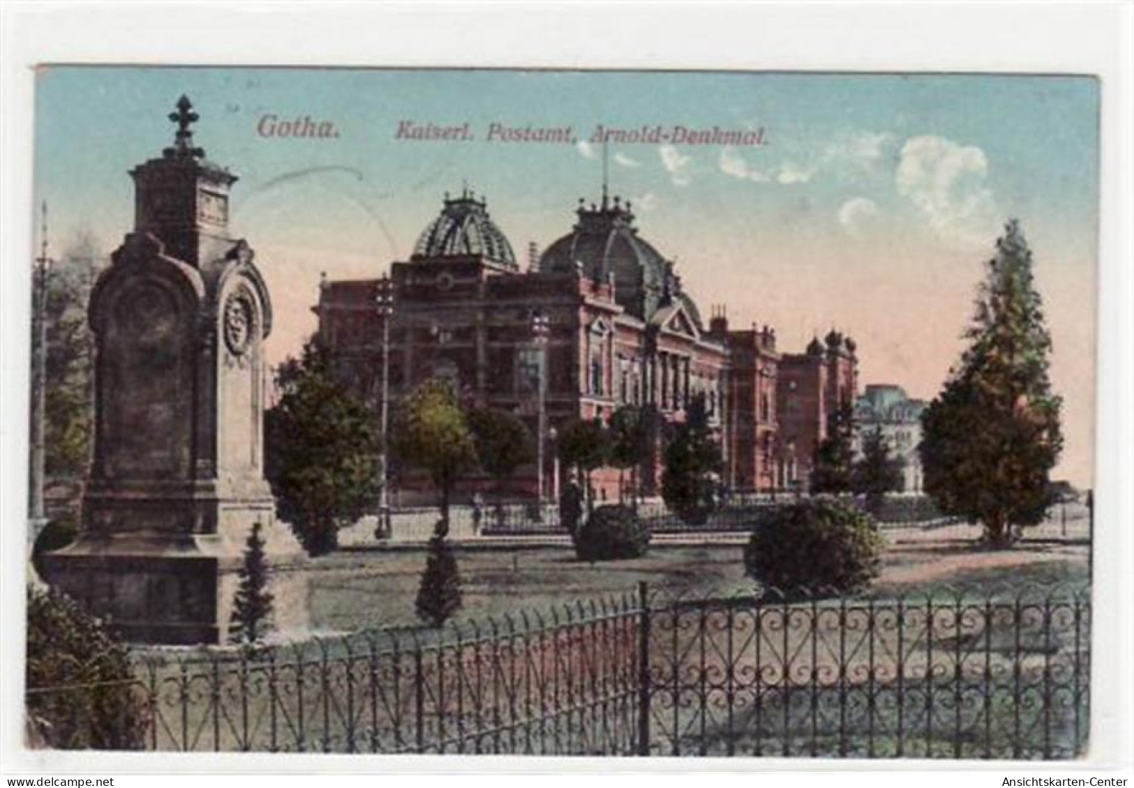 39001802 - Gotha. Kaiserliche Postamt Arnold-Denkmal. Feldpost Eckbug Unten Links, Kleiner Knick Oben Beim Stempel, Son - Gotha