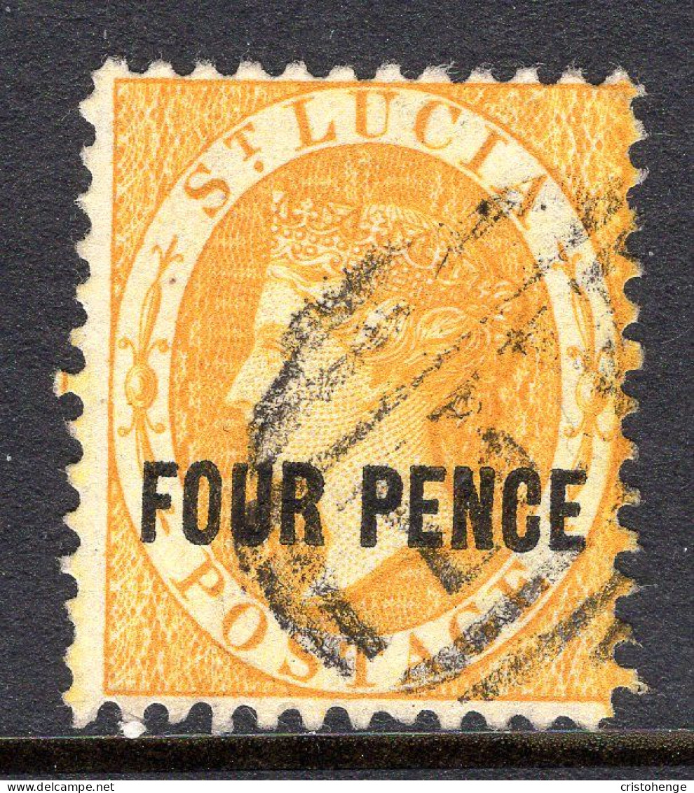 St Lucia 1882-84 QV - Surcharges - 4d Yellow - P.12 - Used (SG 30) - Ste Lucie (...-1978)