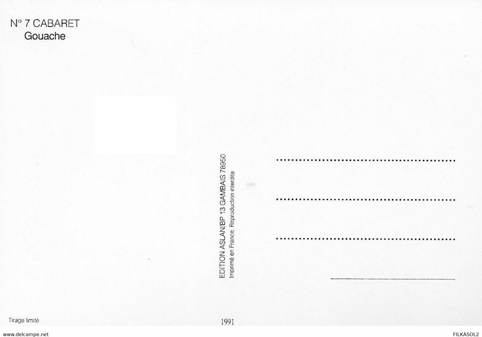 ASLAN Carte Postale Pin Up Femme Nu Collection -  Gouache Couleur - 15x10 Cm. Aprox. - Aslan
