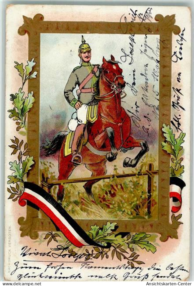 10684202 - Passepartout Uniform Pickelhaube Pferd Lithographie Schwarz-Weiss-Rot - Histoire