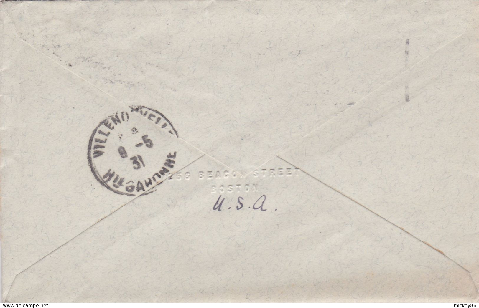 Etats-Unis --1931--letttre BOSTON  (Massa ) Pour VILLENOUVELLE-31 (France)..timbre , Cachet Mécanique BACK BAY - Lettres & Documents