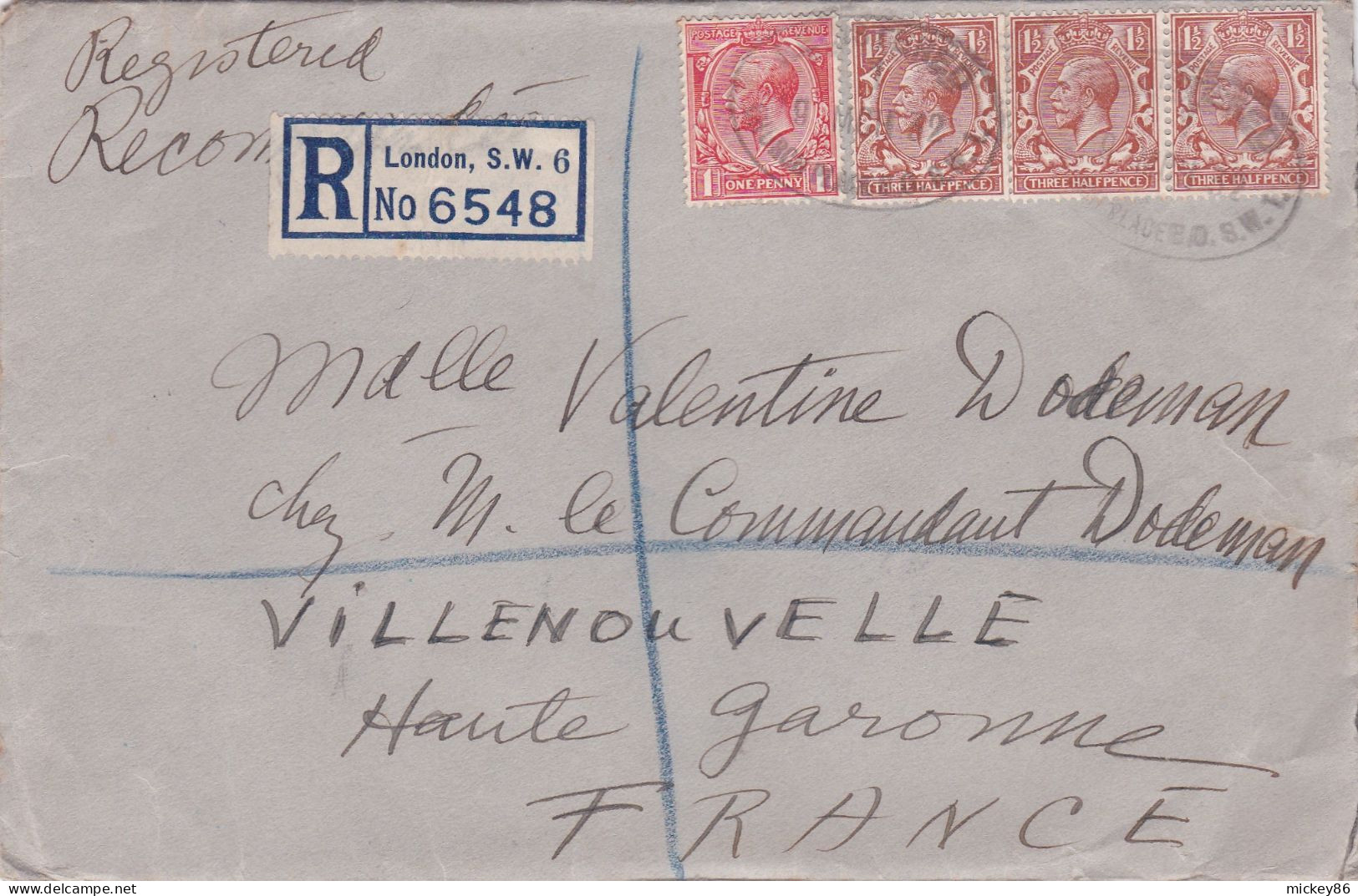 Grande Bretagne--1932--letttre Recommandée LONDON Pour VILLENOUVELLE-31 (France)..timbres, Cachets - Covers & Documents