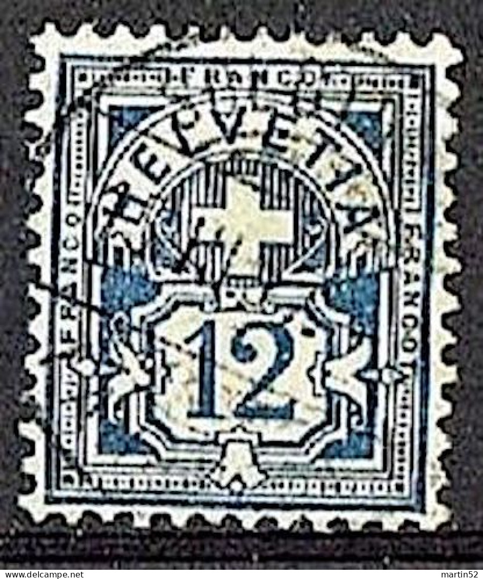 Schweiz Suisse 1894: Faserpapier Mélée: Zu 62B Mi 55Y Yv 65 (12c) Mit Voll-Stempel SOLOTHURN 15.III.07 (Zu CHF 0.75) - Gebraucht