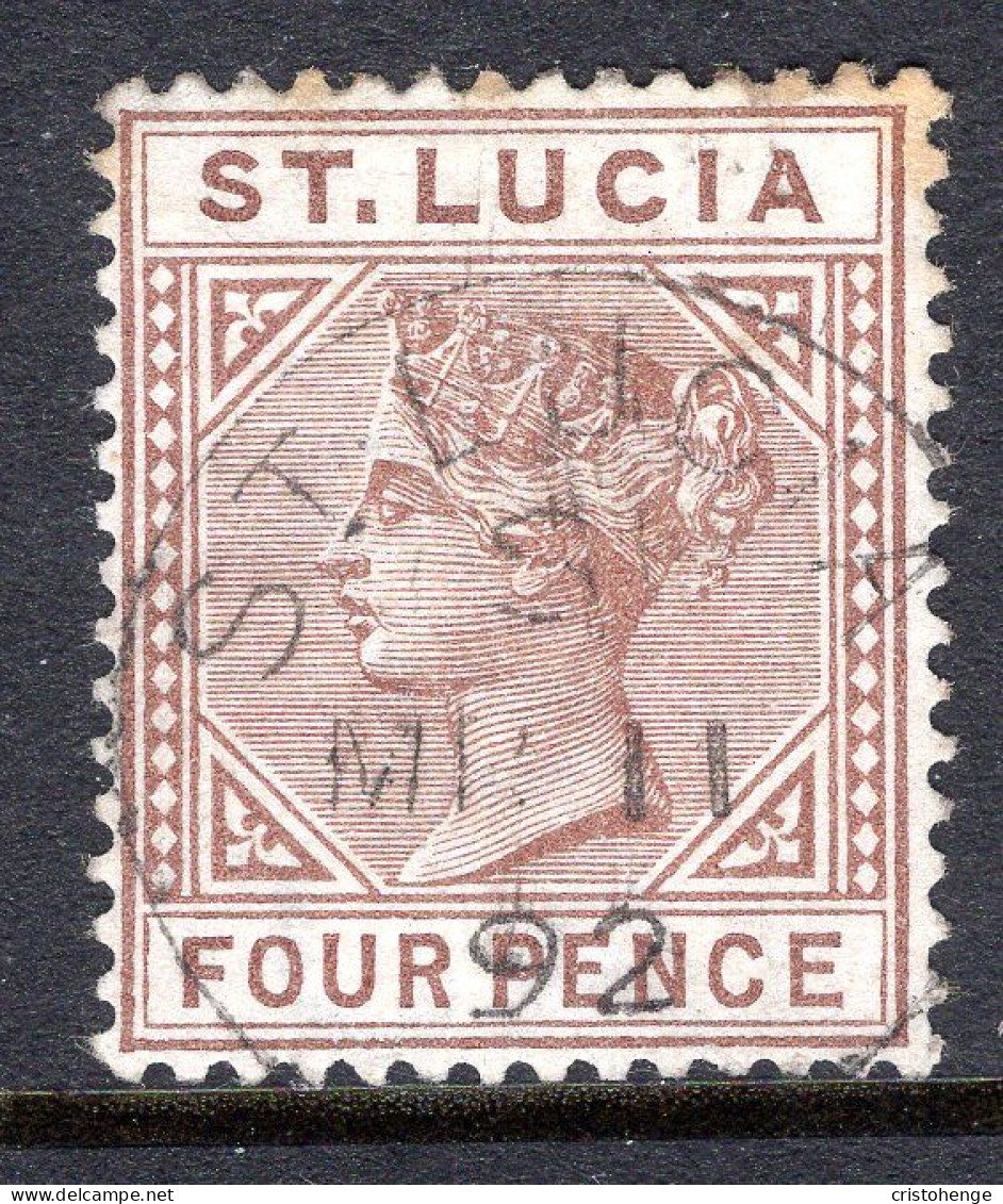 St Lucia 1883-86 QV - Wmk. Crown CA - Die I - 4d Brown Used (SG 34) - Ste Lucie (...-1978)