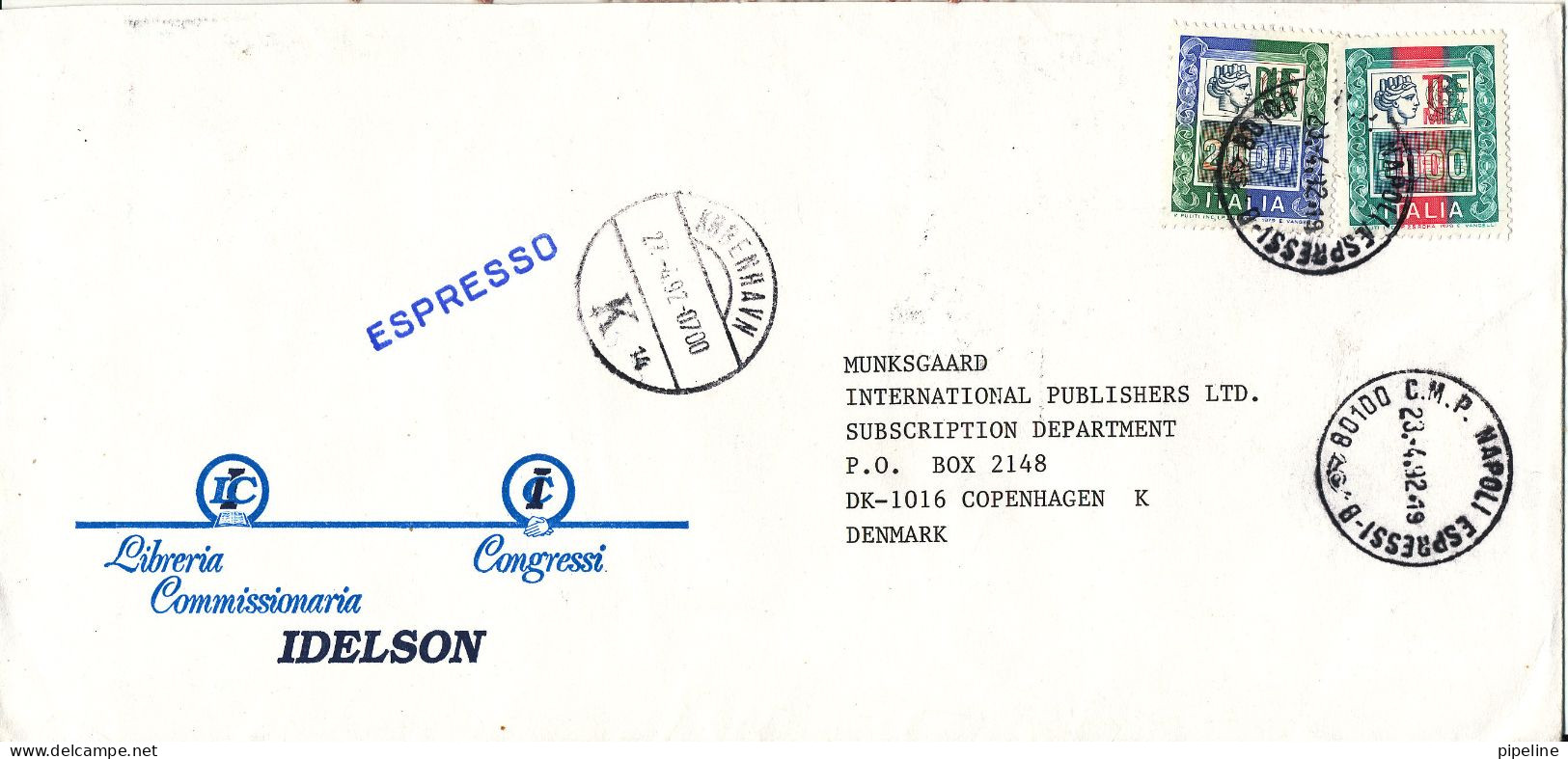 Italy Express Cover Sent To Denmark Napoli 23-4-1992 - 1991-00: Poststempel