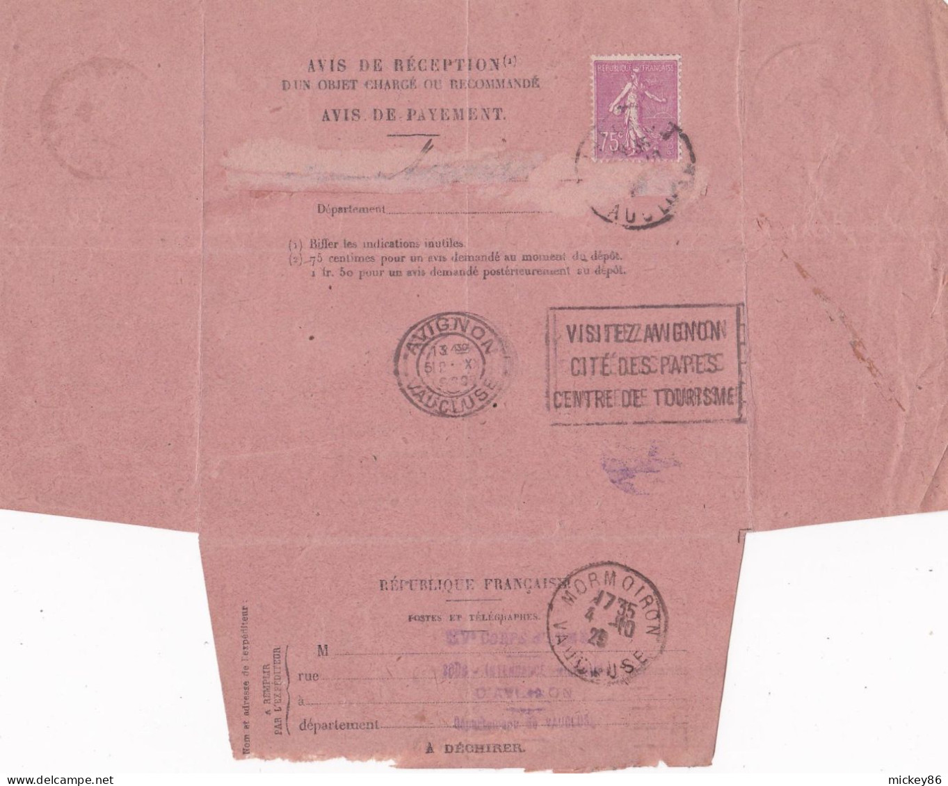 Télégraphes--1929 Et 1937 --Lot De 2 Documents AVIGNON,MORMOIRON,VAISON LA ROMAINE--Vaucluse--Paix , Semeuse Lignée - Telegraaf-en Telefoonzegels