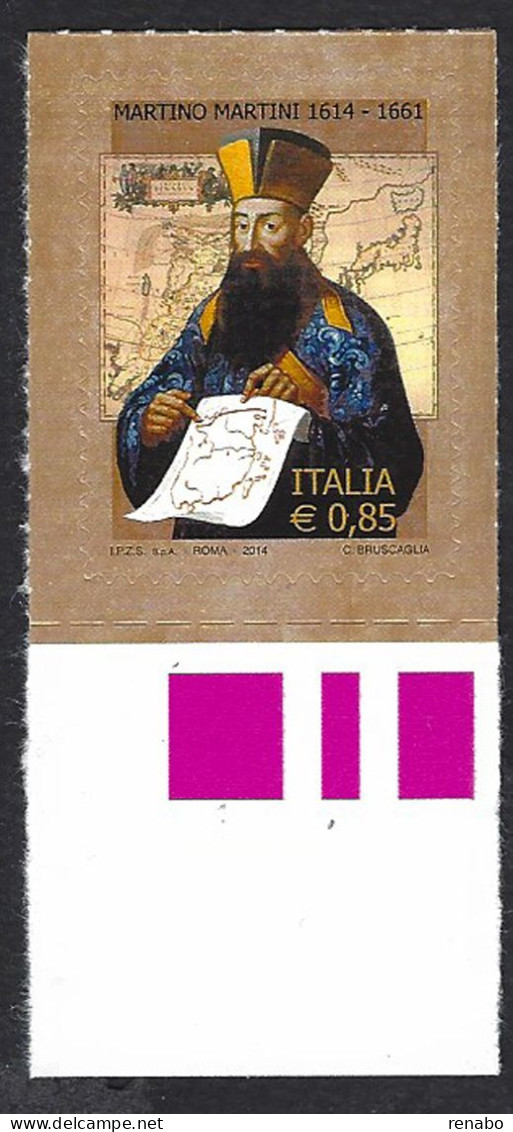 Italia 2014 ; Martino Martini € 0,85; Francobollo Di Bordo Inferiore. - 2011-20: Neufs