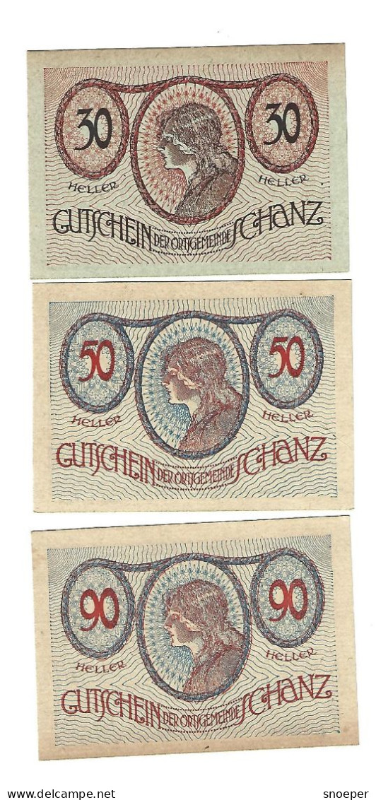 **notgeld   Austria Schanz  30+50+90 Heller   S  953.2f+g  Aufl250  Cat Val 36 Euro - Autriche