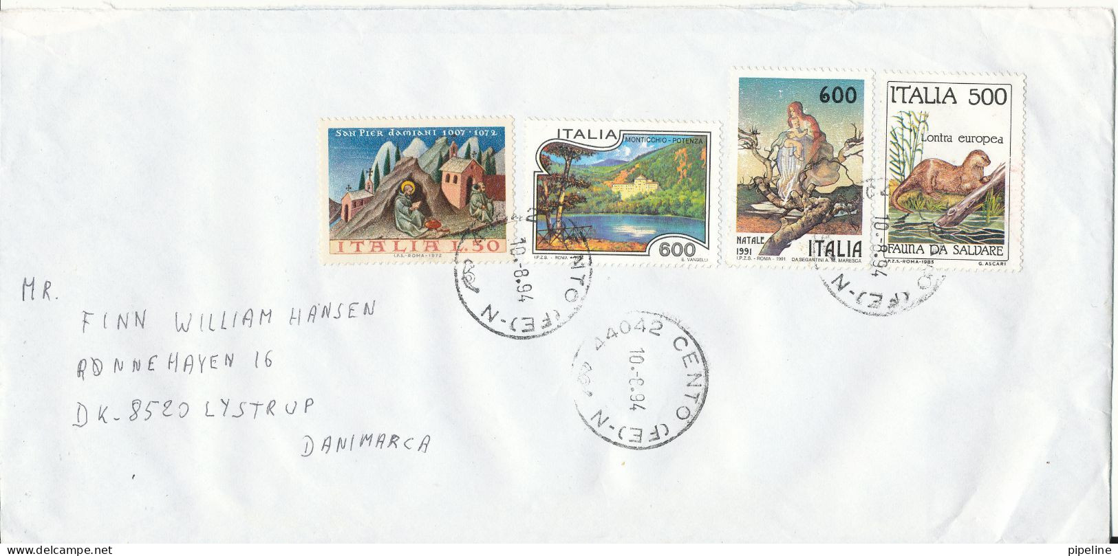 Italy Cover Sent To Denmark Cento 10-8-1994 Multi Franked - 1991-00: Marcophilia