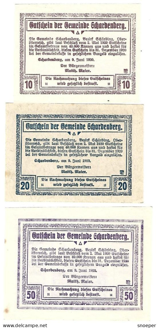 **notgeld   Austria Schardenberg  S10+20+50 Heller 954c+f+i   Cat Val 3 Euro - Oostenrijk