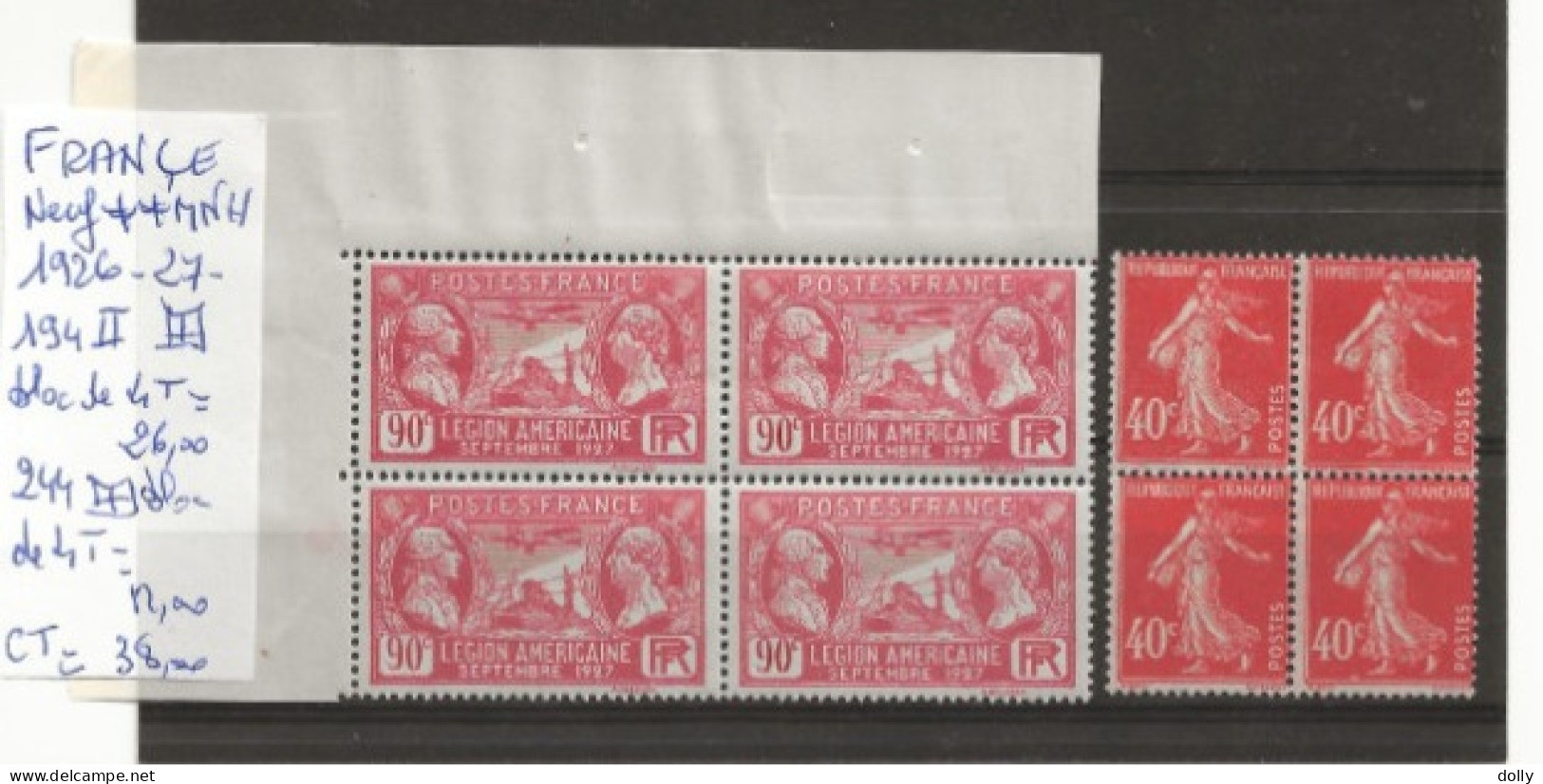 TIMBRES DE FRANCE NEUF** 1926/27 Nr 194 II BLOC DE 4 TIMBRES + 244BLOC DE 4 TIMBRES NEUF**MNH 38.00 € - Croix Rouge