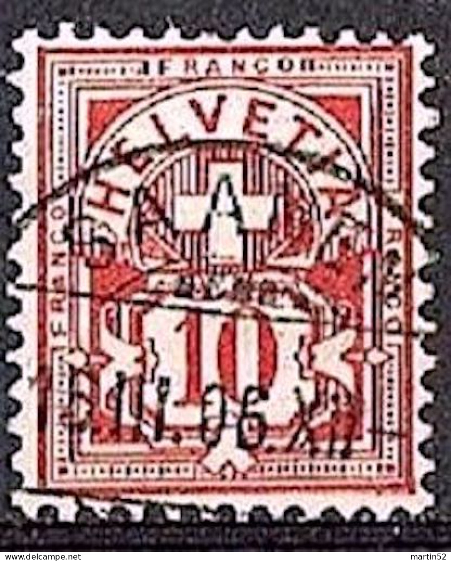 Schweiz Suisse 1894: Faserpapier Mélée: Zu 61B Mi 54Y Yv 65 / 10c Mit Voll-Stempel SAANEN 15.III.06 (Zu CHF 0.75) - Used Stamps