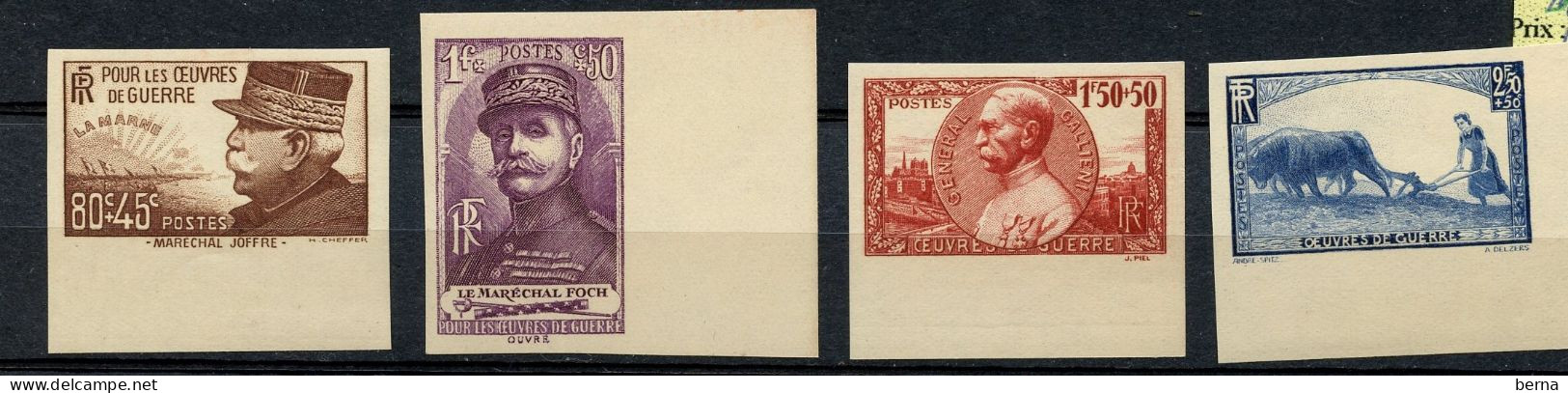 FRANCE 454/457 NON DENTELES LUXE NEUF SANS CHARNIERE - 1921-1940