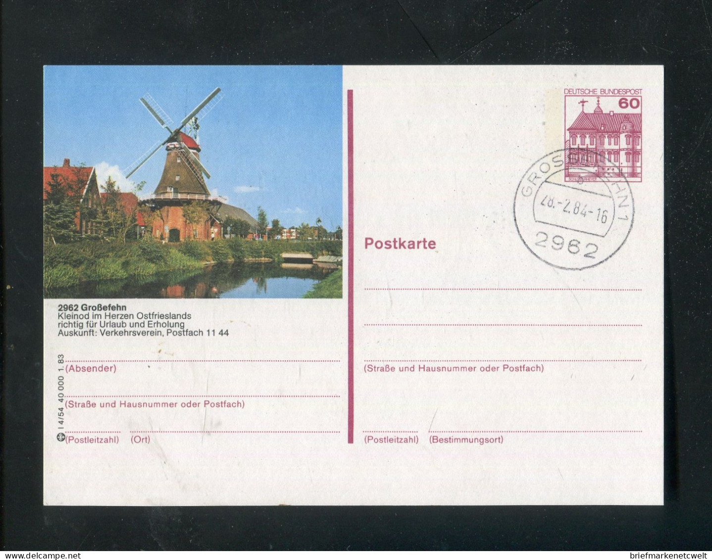 "WINDMUEHLE" 1983, Entsprechende Abbildung Auf Bildpostkarte Mit Stegstempel "GROSSEFEHN" (B1137) - Molinos