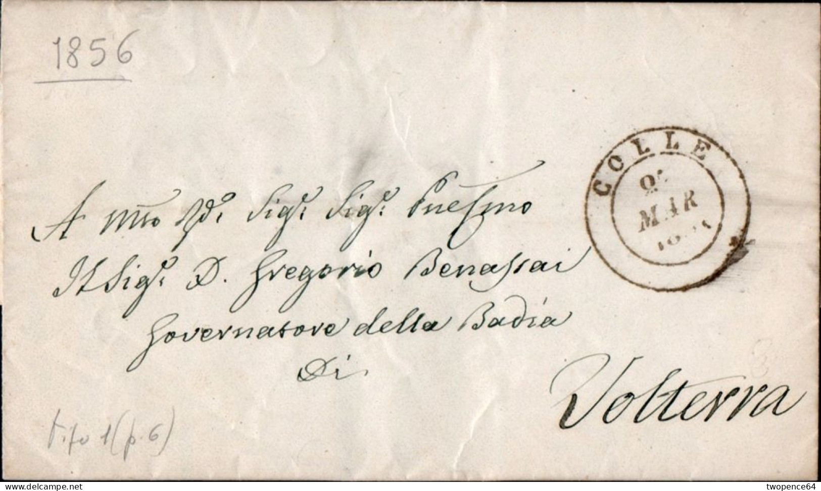 A85 - LETTERA DA COLLE A VOLTERRA 1856 - 1. ...-1850 Prephilately