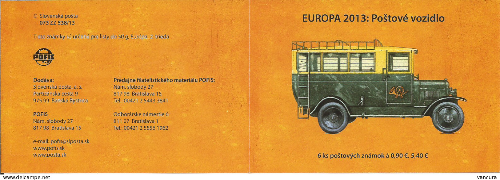 Booklet 538 Slovakia EUROPA CEPT 2013 Post Van - 2013