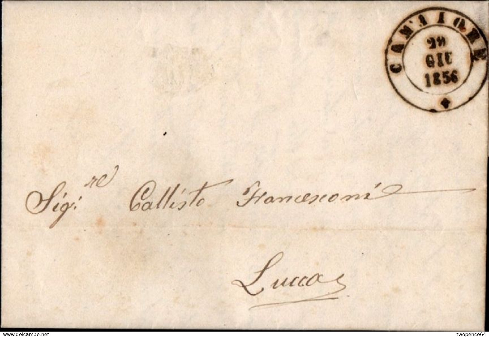 A86 - LETTERA DA CAMAIORE A LUCCA 1856 - 1. ...-1850 Prephilately