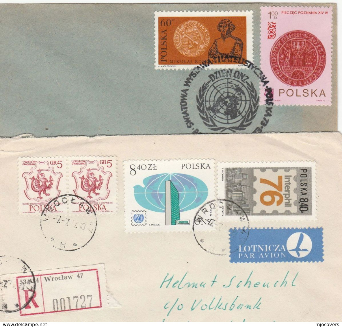 UNITED NATIONS Topic 2 Diff  1970s Poland COVERS  UN Event And Registered Stamps Cover - VN