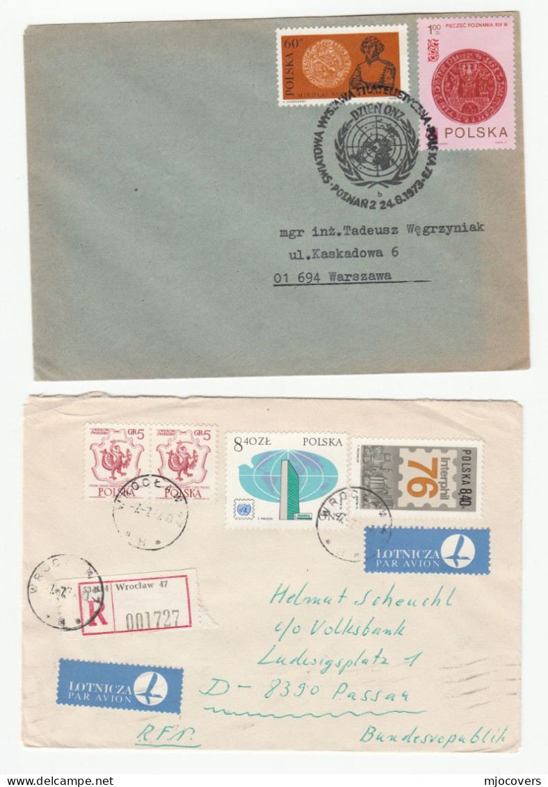 UNITED NATIONS Topic 2 Diff  1970s Poland COVERS  UN Event And Registered Stamps Cover - UNO
