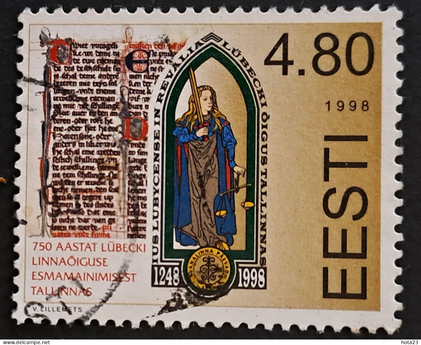 750 Adoption By Tallinn Of Lubeck Law 1998 Estonia Used Stamp  Mi 326 (o) - Estonia