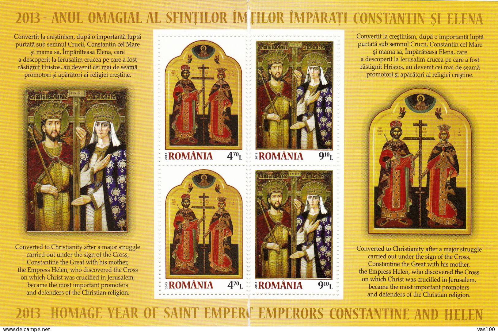 CHRISTIANITY, ST CONSTANTINE AND HIS MOTHER HELENA, ICON  2013 IN PAIR MI.Nr.6707/08 ,MNH ROMANIA - Unused Stamps