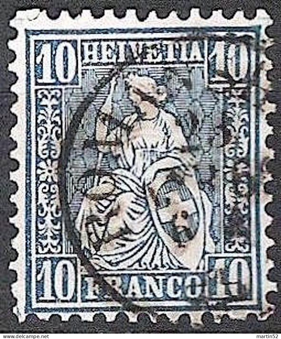 Schweiz Suisse 1862: HELVETIA 10c Blau Zu 31 Mi 23 Yv 36 Mit Voll-Stempel ROMANSHORN 23 FEB 64 (Zumstein CHF 1.25) - Gebruikt